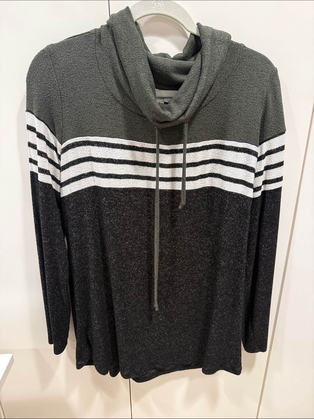 Market & Spruce Striped Turtleneck Pullover - Green, Black & White